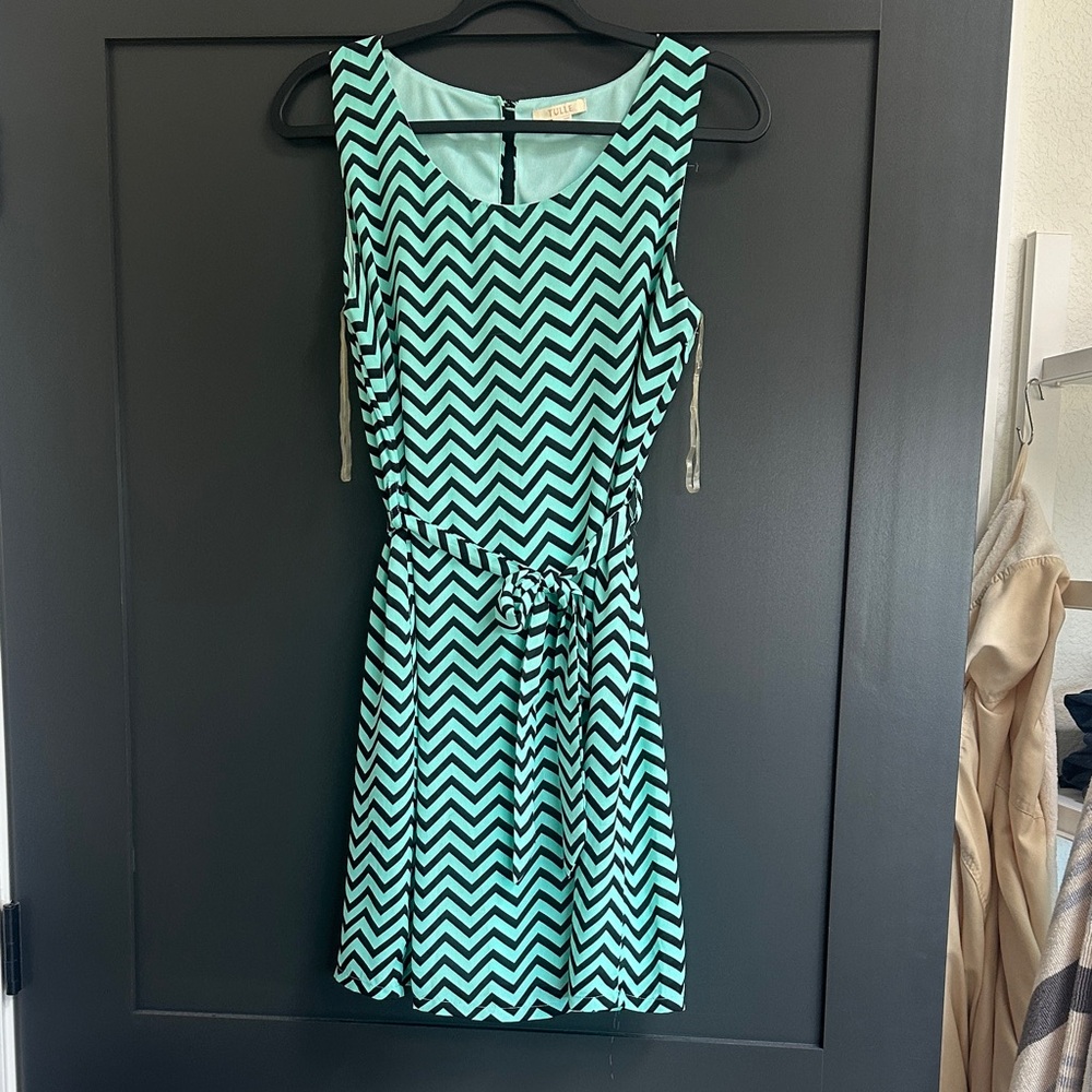 Tulle Chevron Mini Dress - Black and Mint